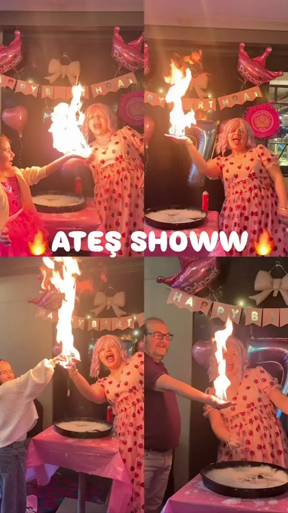 Doğum günü partisinde ateş show gösterisi - video